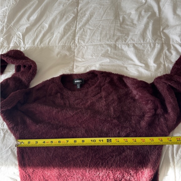 Express Burgundy Fuzzy Faux Fur Sweater XS Bateau Neck Long Sleeve Soft Cozy - Picture 6 of 10